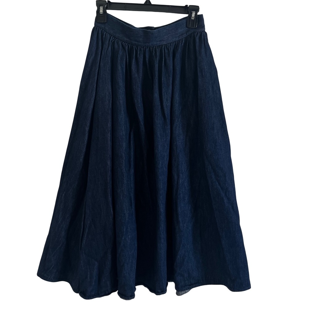 COS Denim Flared Midi Skirt Womens 36 Dark Indigo Blue Excellent Cotton